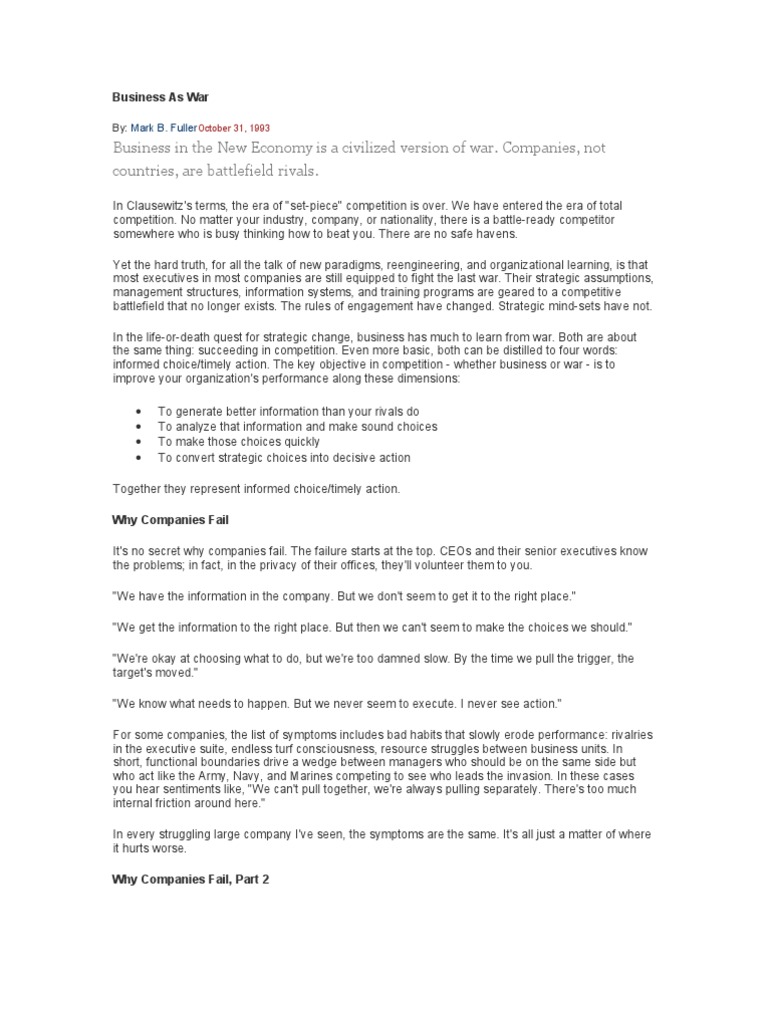 Business Is War Pdf On War Military Strategy