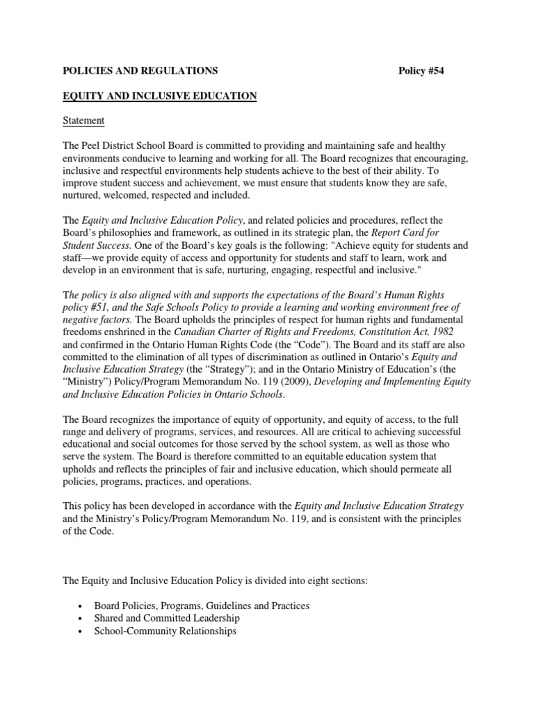 PDSB Equity and Inclusive Education Policy | PDF | Inclusion (Education ...