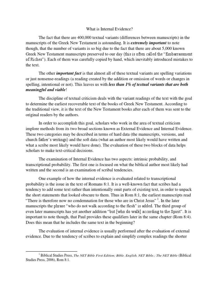 Internal Evidence | PDF | Textual Criticism | Religious Texts