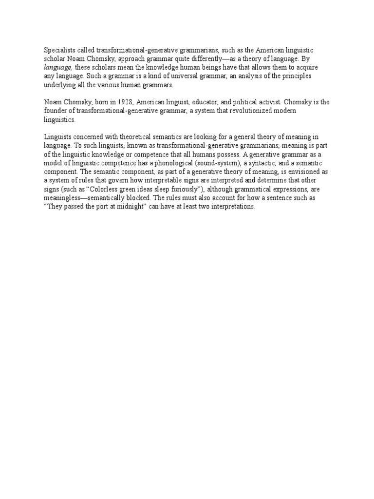 Transformational Generative Grammar Pdf Linguistics Semiotics