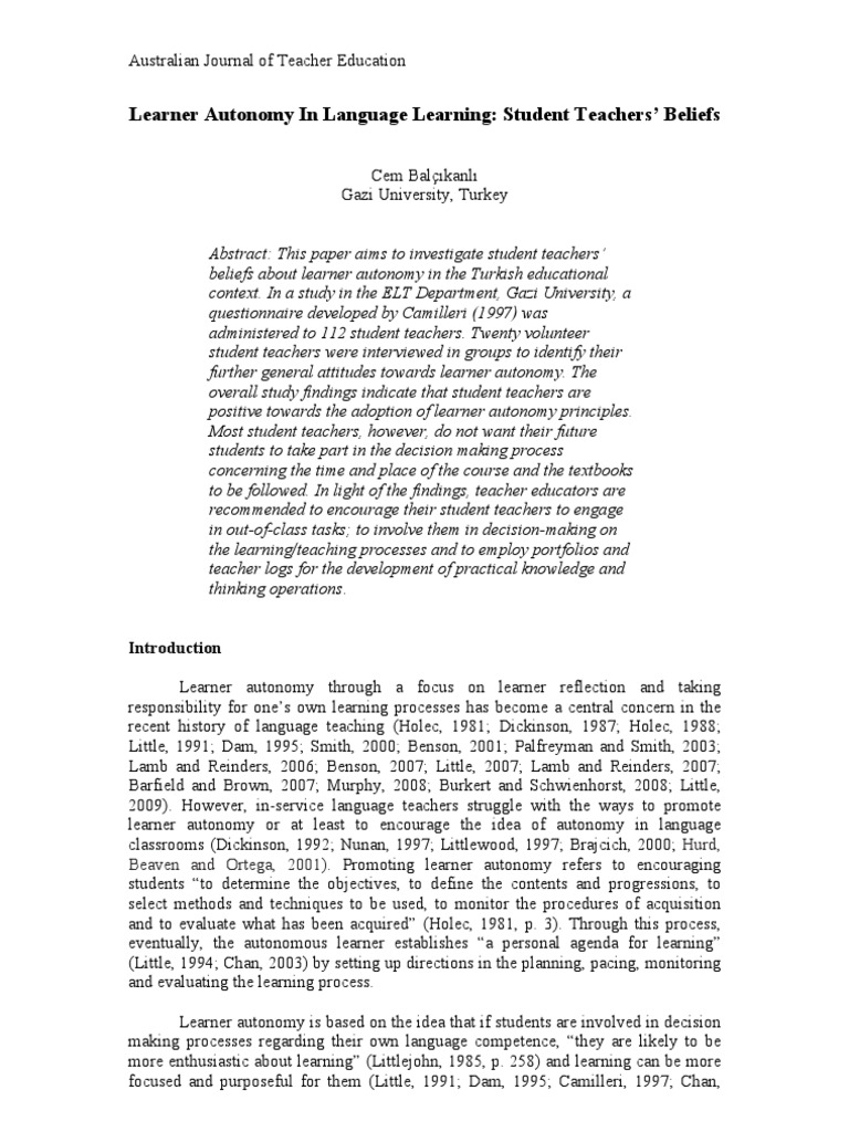 Student Teachers' Views on Learner Autonomy | PDF | Teachers | Autonomy