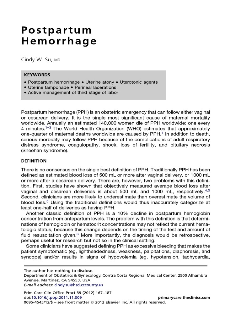 Postpartum Hemorrhage PDF | PDF | Childbirth | Uterus