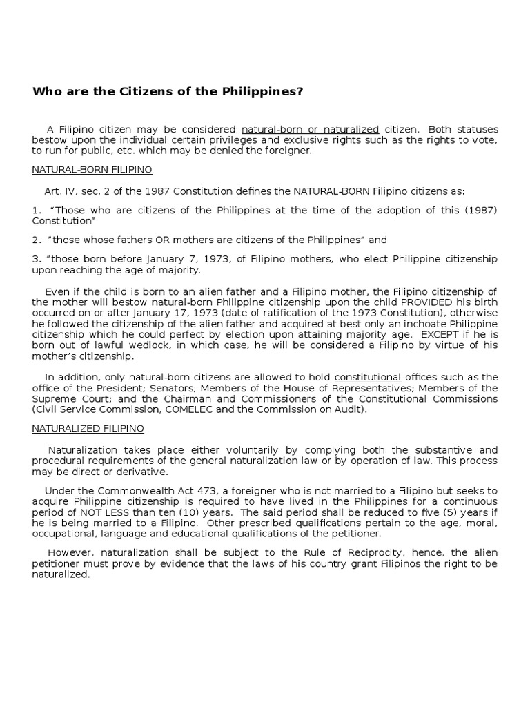 Understanding Philippine Citizenship Types | PDF