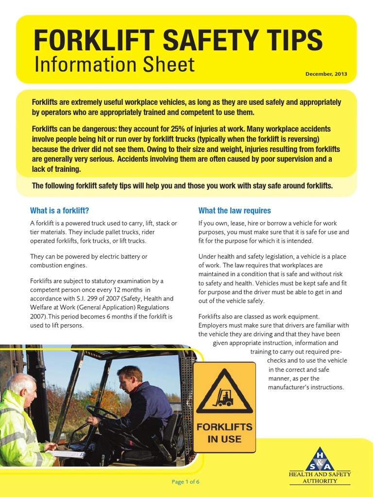 Information Sheet Forklift Safety Tips PDF Forklift Truck