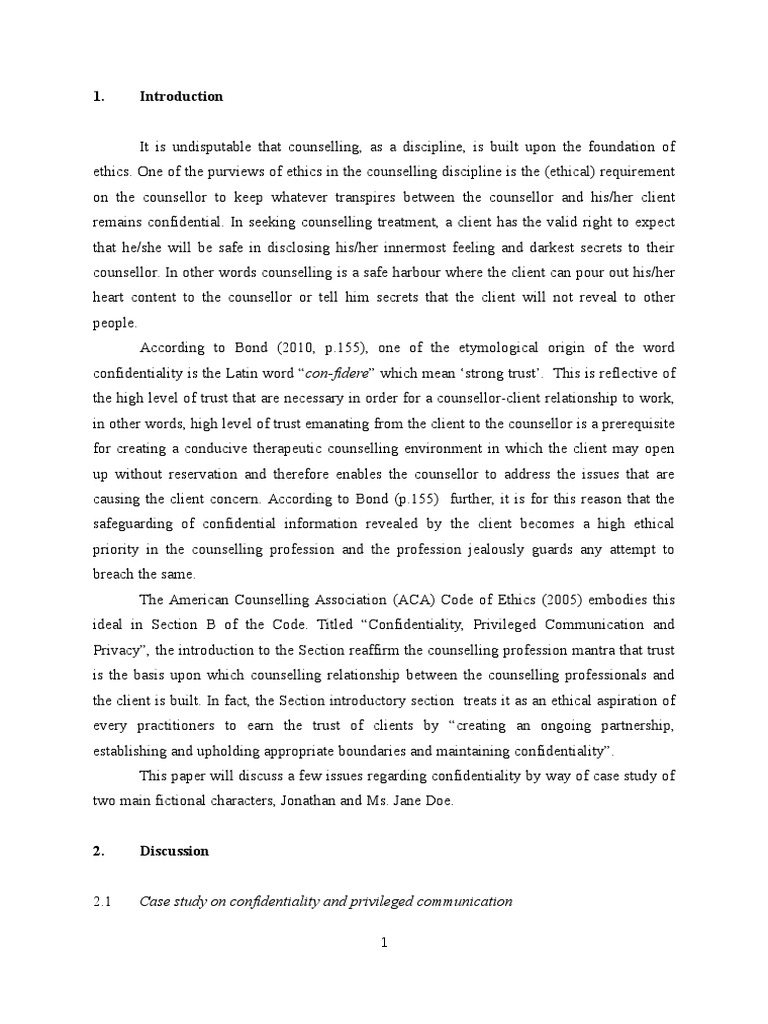 Ethical Dilemmas in Counseling Cases | PDF | Confidentiality ...