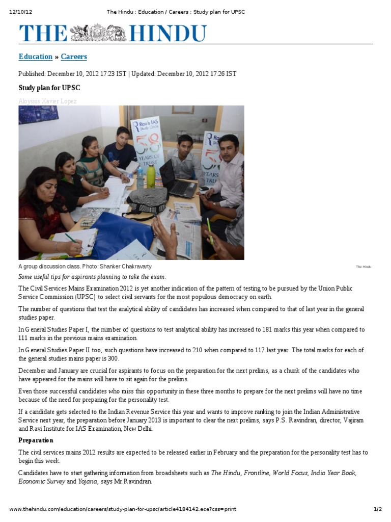 The Hindu - Education - Careers - Study Plan For UPSC | PDF | Test ...