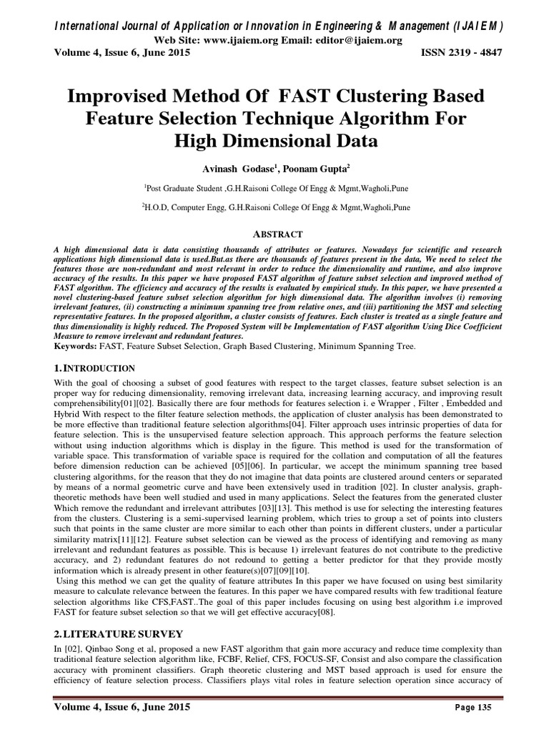 Improvised Method of FAST Clustering Based Feature Selection Technique ...