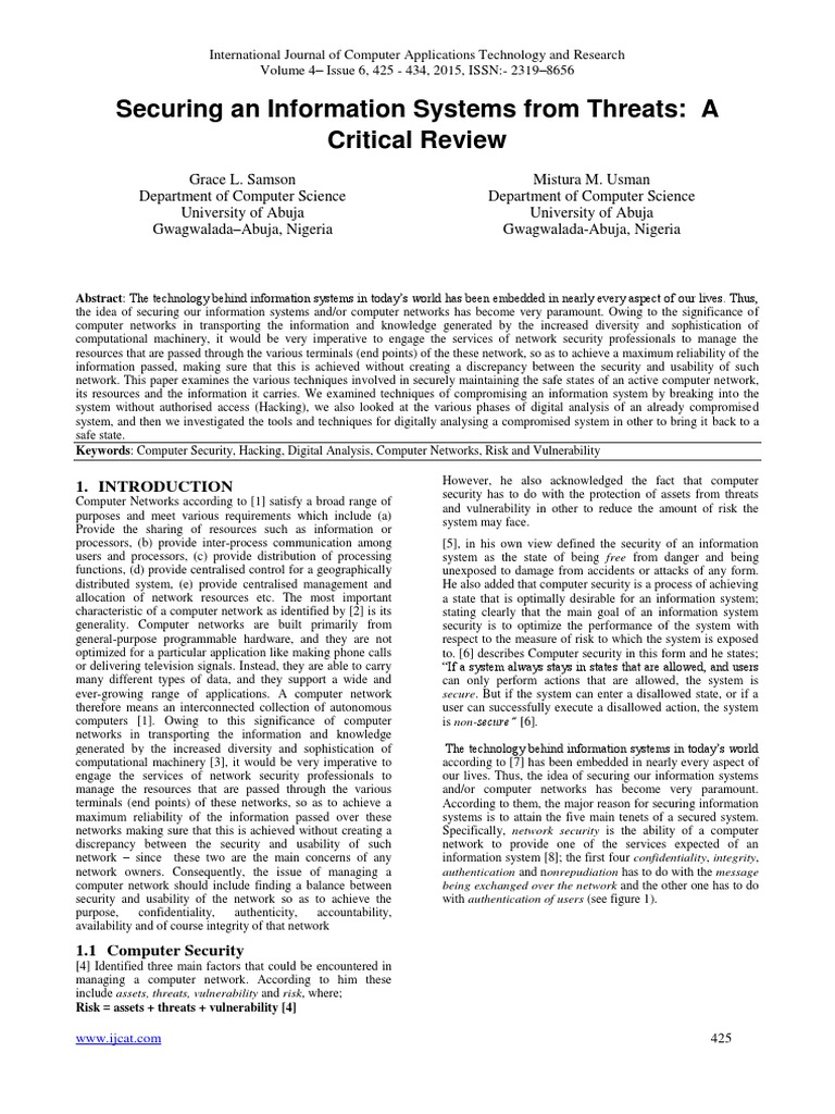 Securing An Information Systems From Threats: A Critical Review | PDF