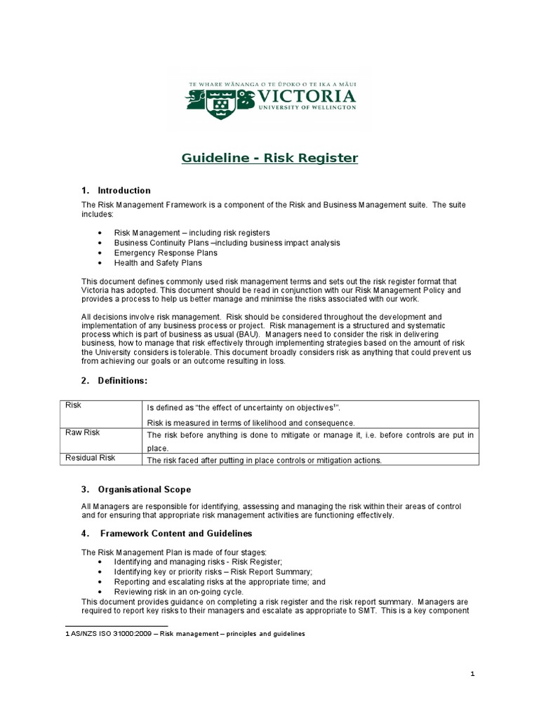 Guideline - Risk Register: AS/NZS ISO 31000:2009 - Risk Management ...