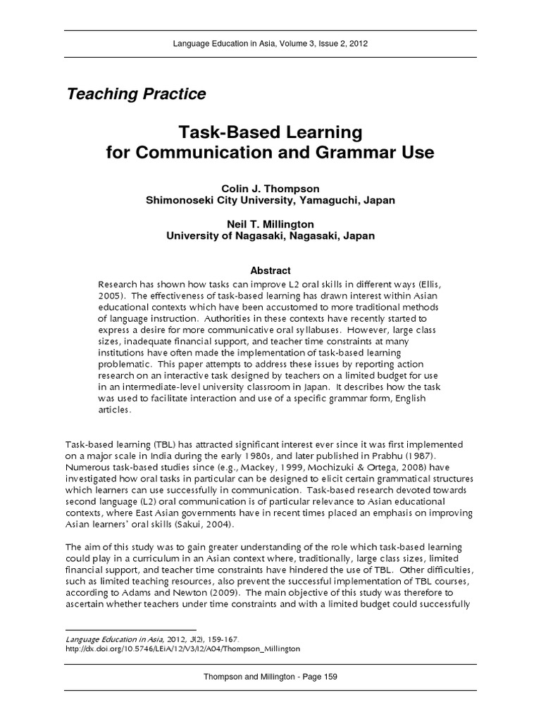 Task-Based Learning for L2 in Asia | PDF | Second Language | Language ...