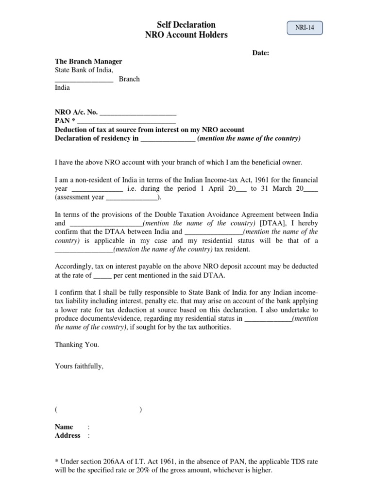 NRO Account Tax Declaration Form | PDF