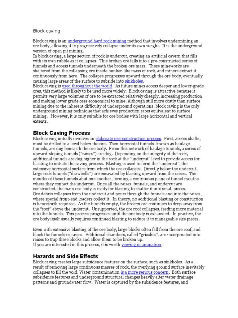 Block Caving Mining Method Overview | PDF | Tunnel | Economic Geology