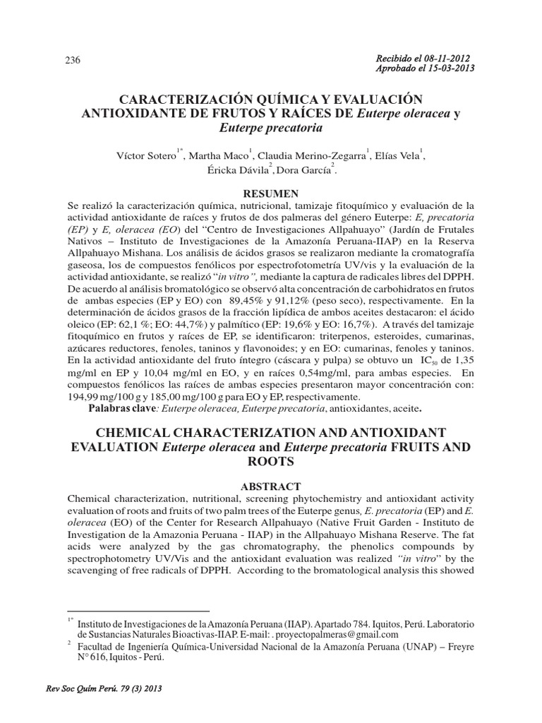 Antioxidantes en Euterpe oleracea y precatoria | PDF | Petróleo ...