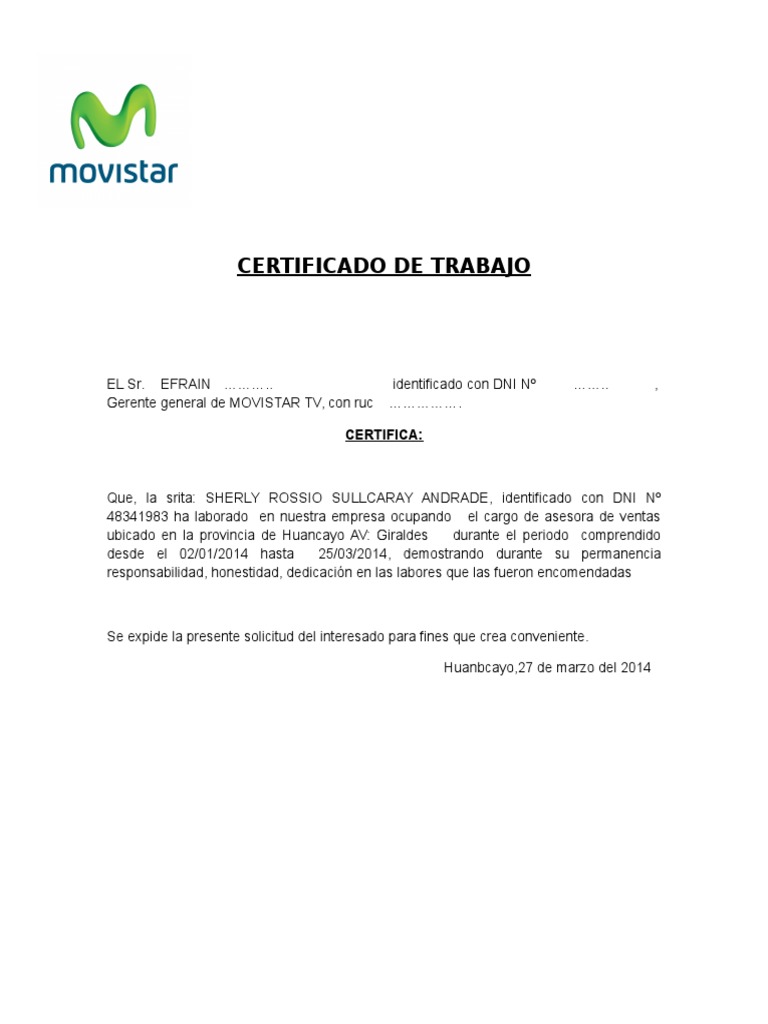 Certificado De Trabajo