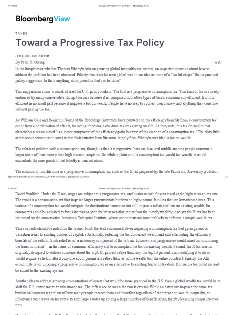 Toward A Progressive Tax Policy PDF Progressive Tax Thomas Piketty