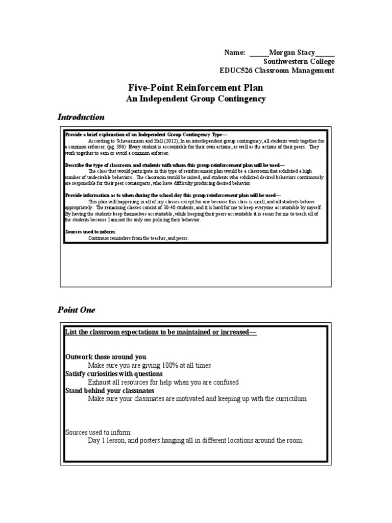 Five Point Reinforcement Plan 2014 Protocol | PDF | Reinforcement | Quiz