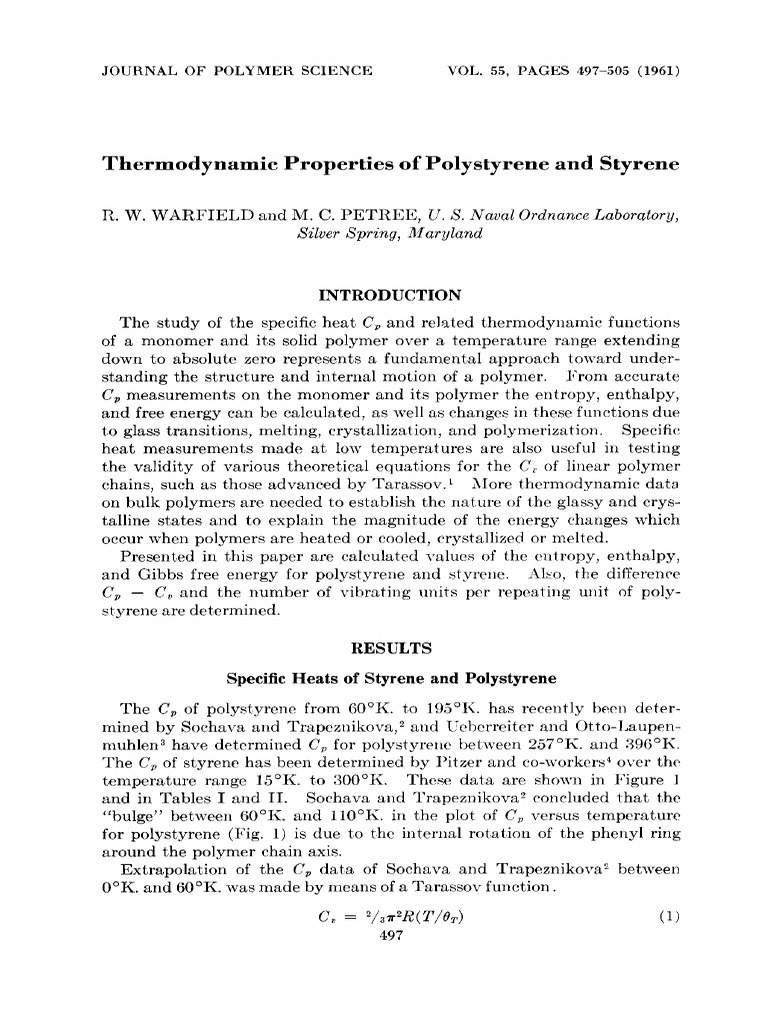 Thermodynamic Properties of Polystyrene and Styrene | PDF | Polymers ...