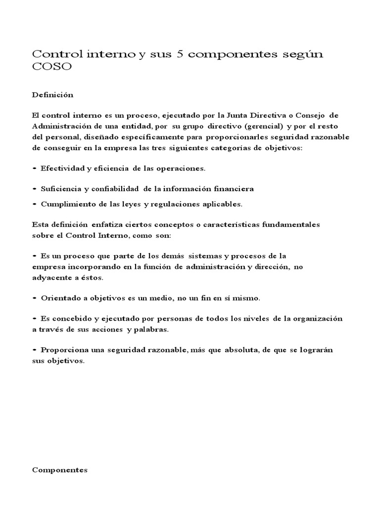 Componentes del Control Interno según COSO | PDF | Sistema de ...
