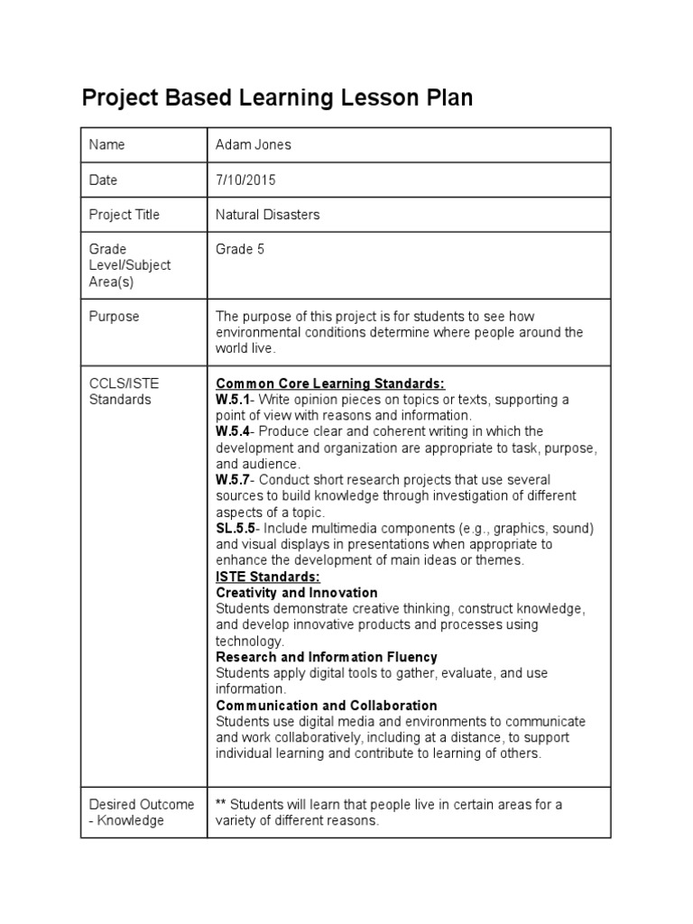 5th Grade Natural Disasters PBL Plan | PDF | Project Based Learning ...
