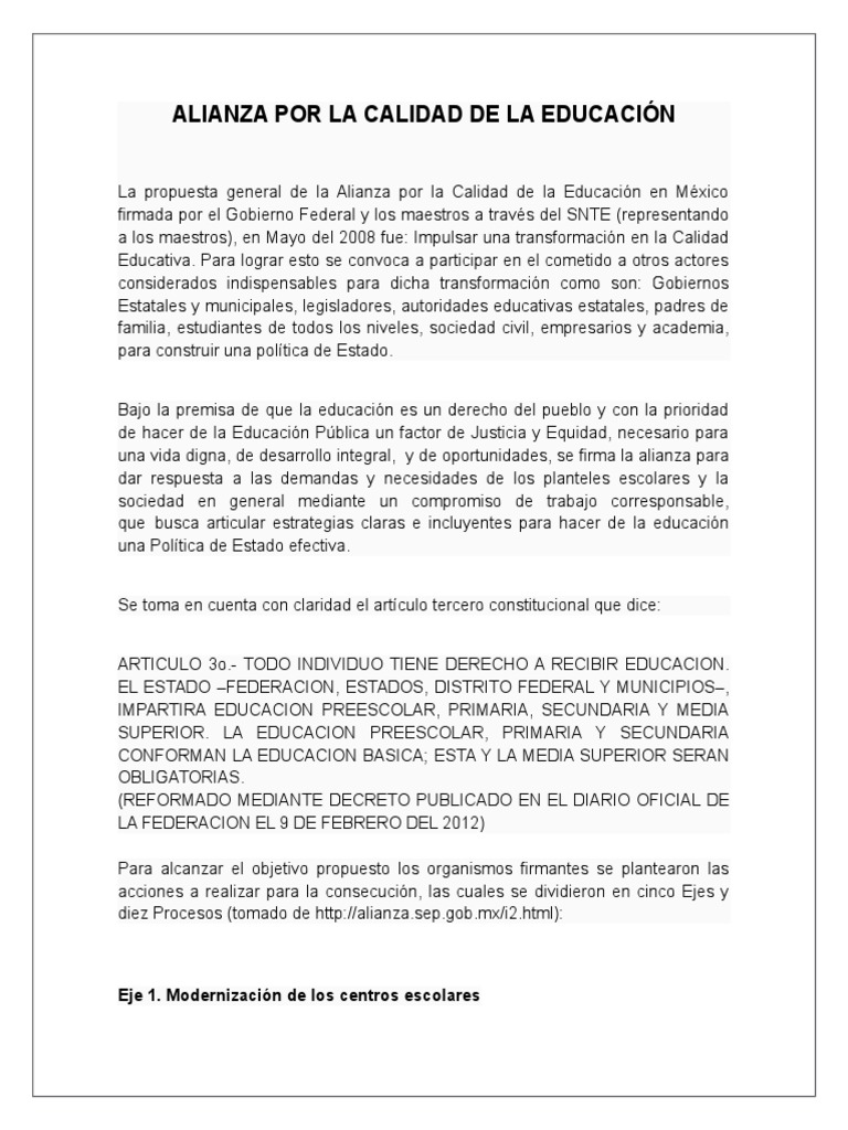 Alianza Por La Calidad de La Educación | PDF | Calidad (comercial ...