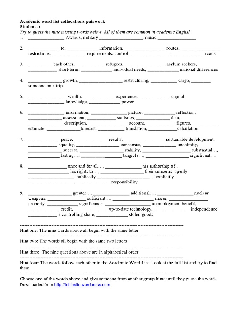 Academic Word List Collocations Quiz | PDF | Economics | Economies