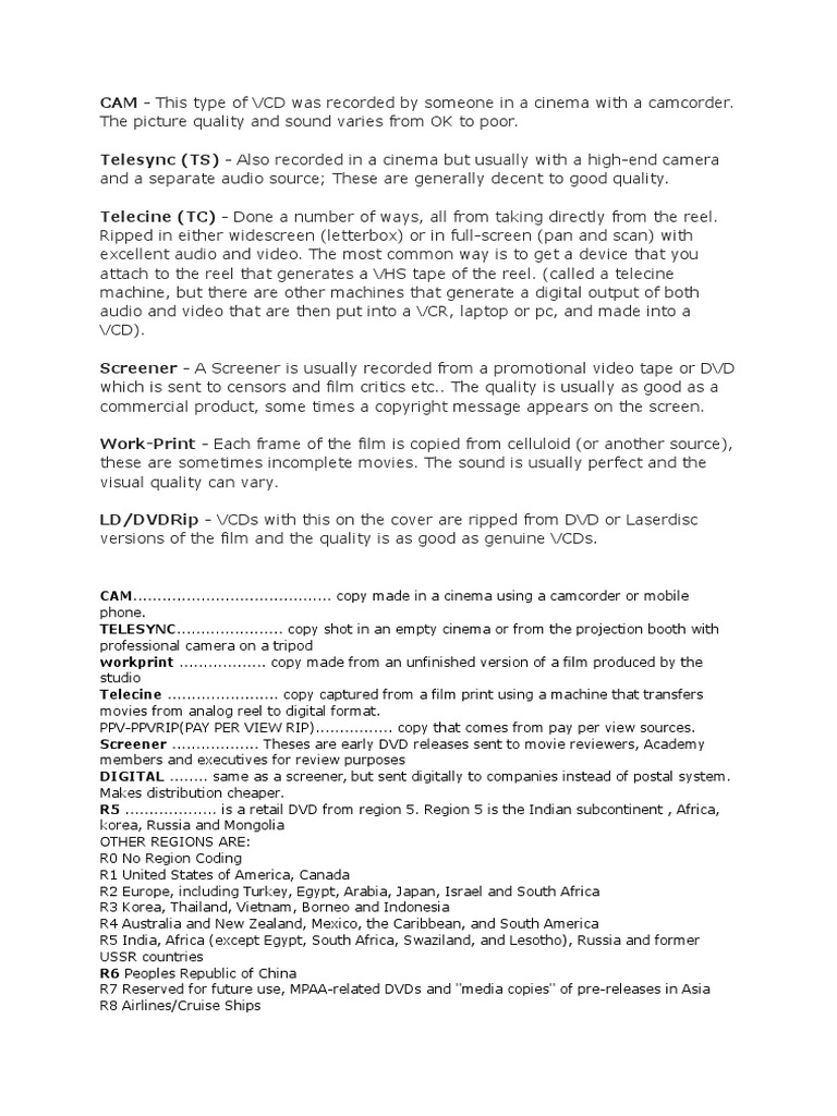 BD BDRIP DVD DVDRIP R5 TC TS CAM visual data 2