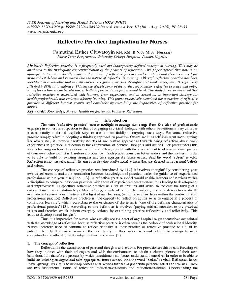 Reflective Practice: Implication For Nurses | PDF | Reflective Practice ...