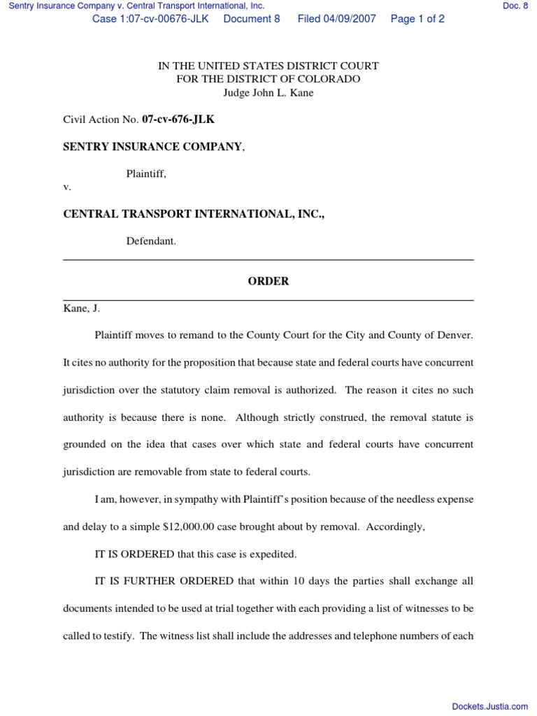 Sentry Insurance Company v. Central Transport International, Inc ...