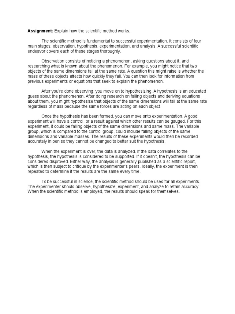 Assignment: Explain How The Scientific Method Works | PDF