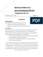 Semester Spring 2015 Introduction To Psychology (PSY101) Assignment No. 02