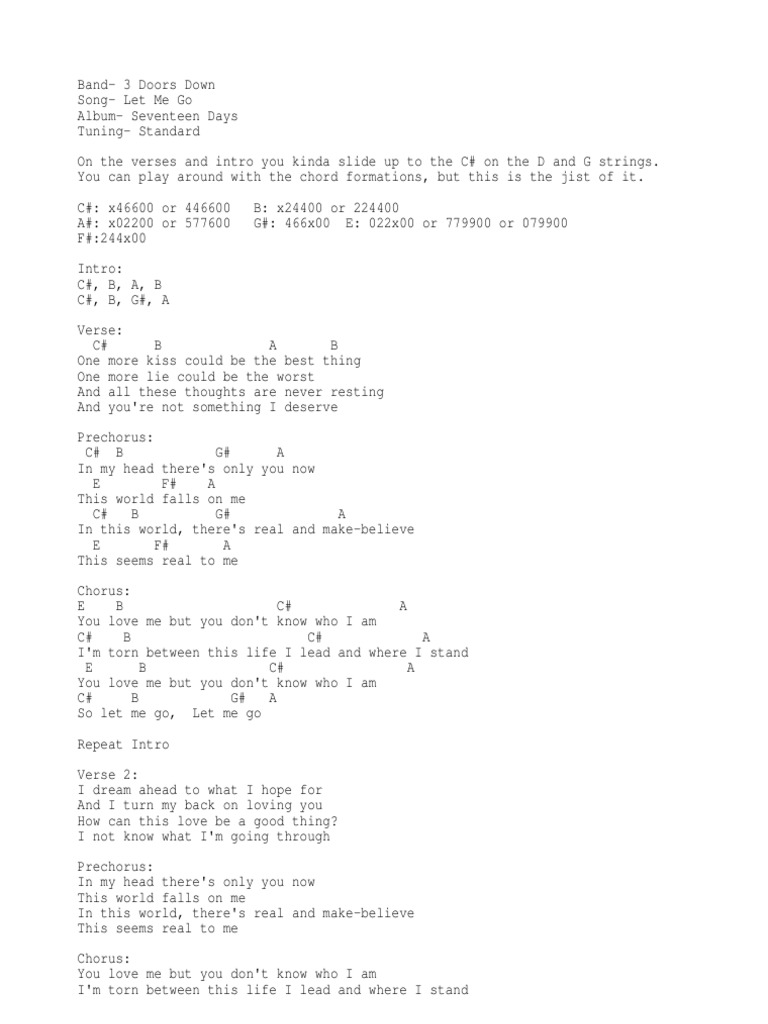 3 Doors Down Let Me Go Chords Song Structure Rock Music