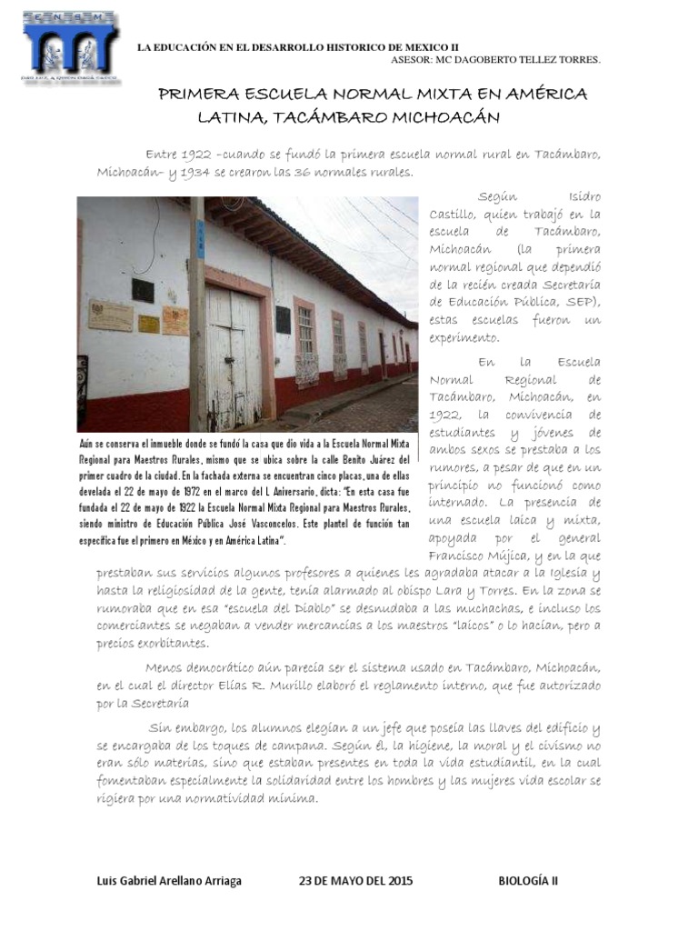 Primera Escuela Normal Rural en México | PDF | México | Plan de estudios