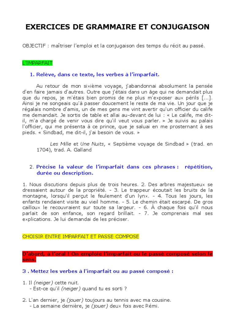 Dictée 6ème Imparfait Passé Simple 6° Exercices OL Révision Temps | PDF | Loisirs | La nature