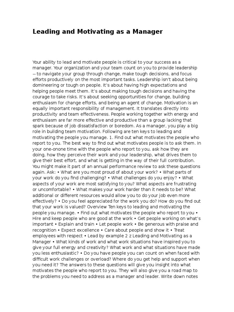 Keys to Effective Management and Motivation | PDF | Motivation ...