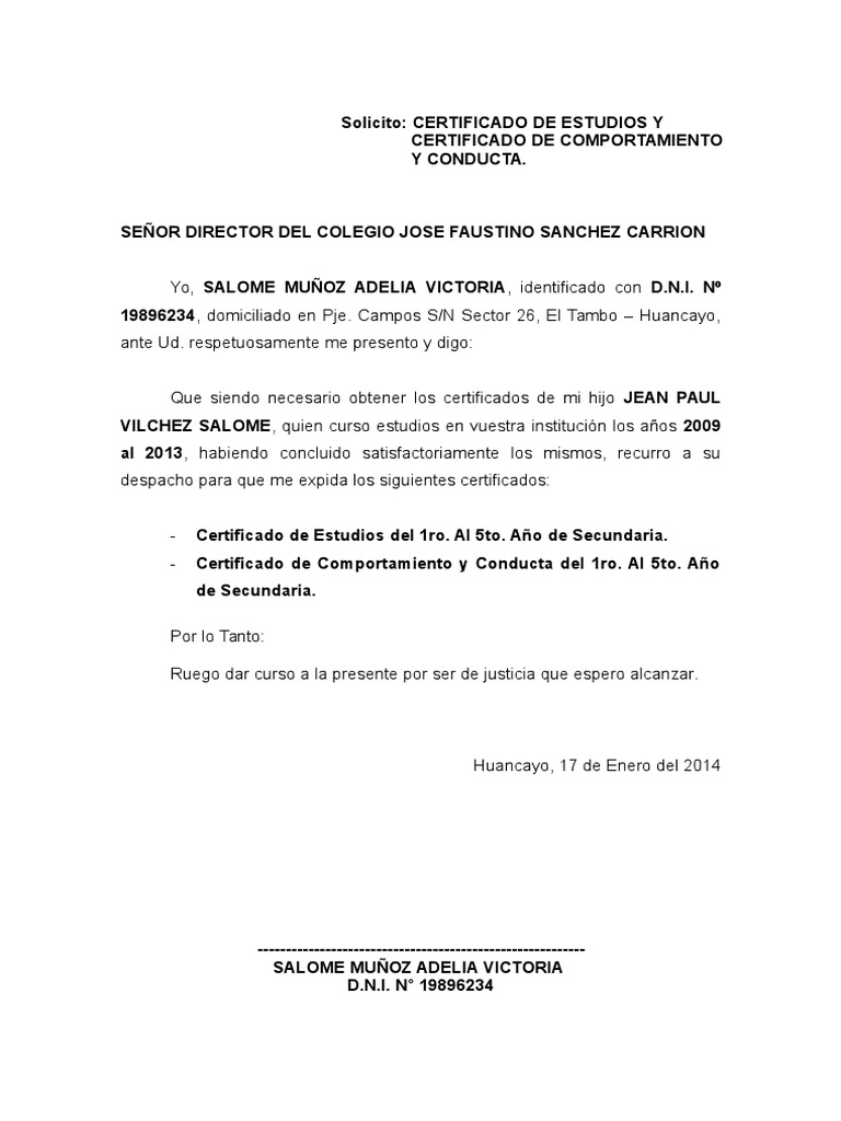 Modelo de Certificado de Estudios PDF