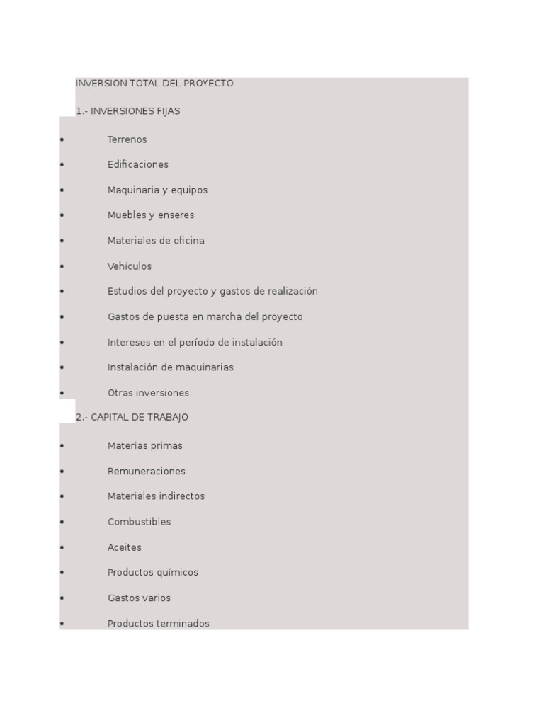 Inversion Total Del Proyecto | PDF | Capital (economía) | Capital de ...