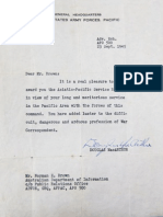 Douglas MacArthur Letter To Norman Brown