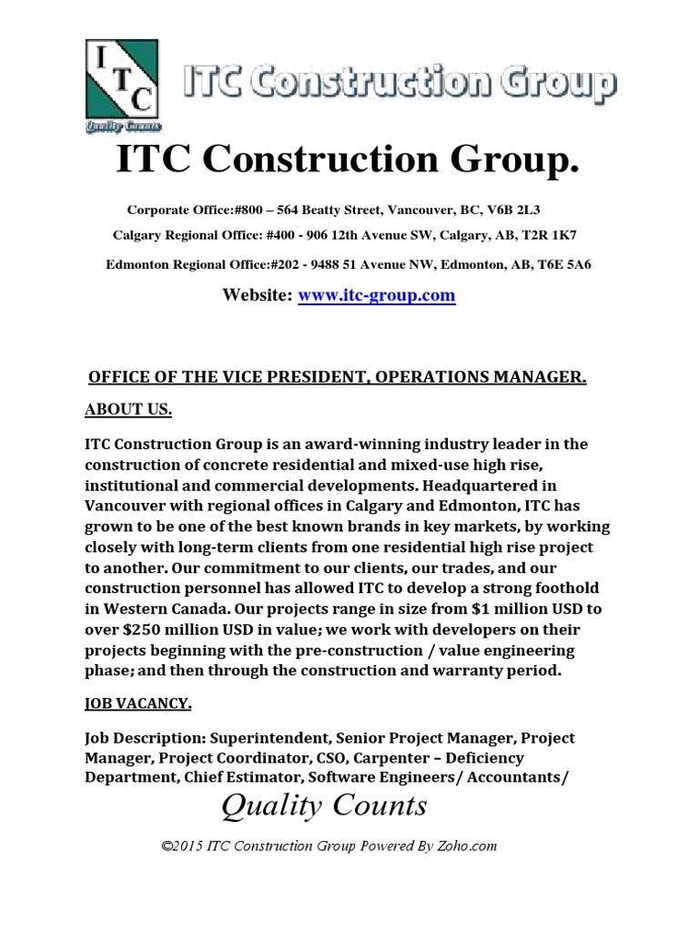 Vacancy ITC Construction Group | PDF | Engineering | Science And Technology