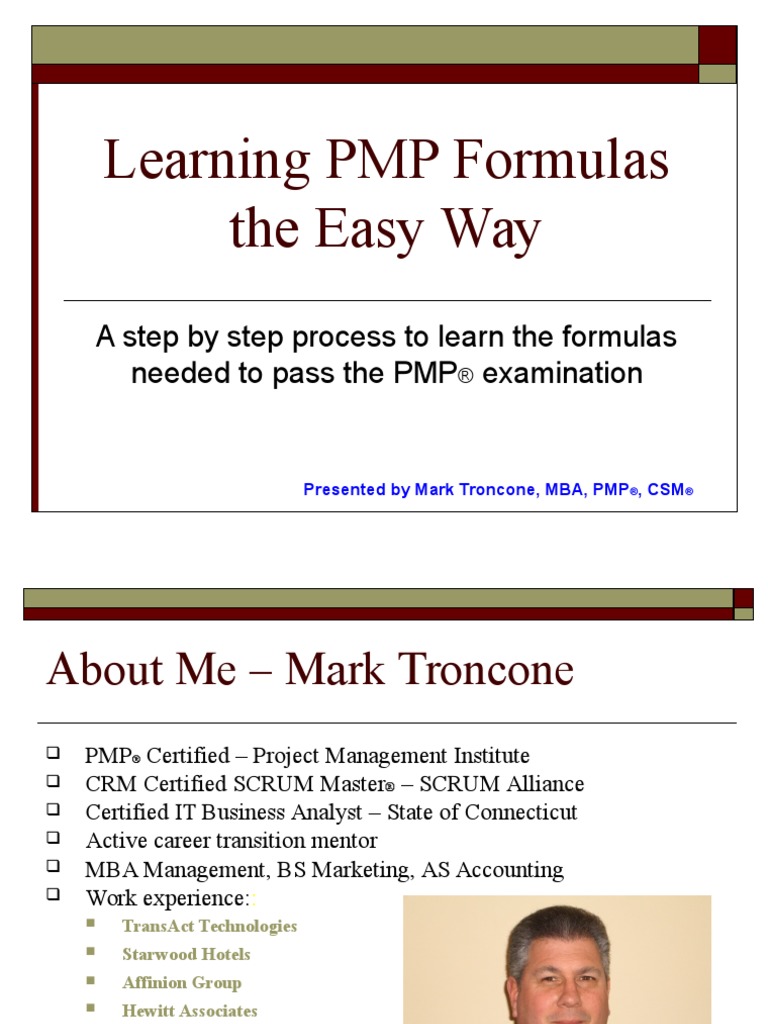 Learningpmpformulastheeasyway 140928154230 Phpapp01 | PDF