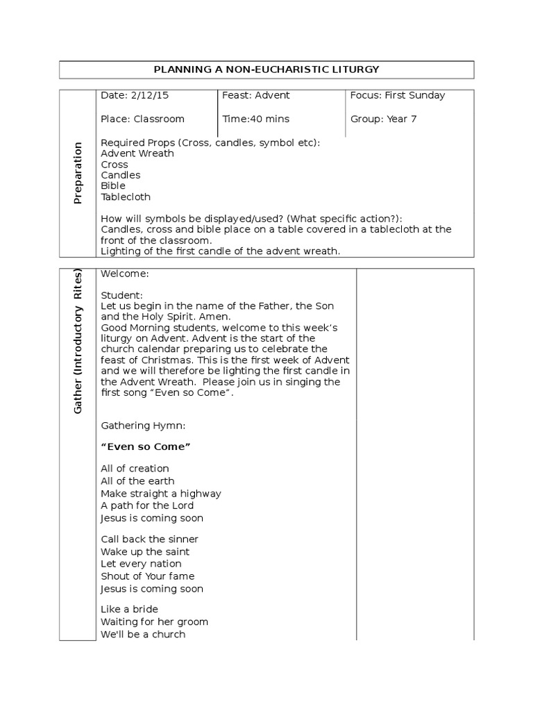 Liturgy Plan Pdf Advent Wreath