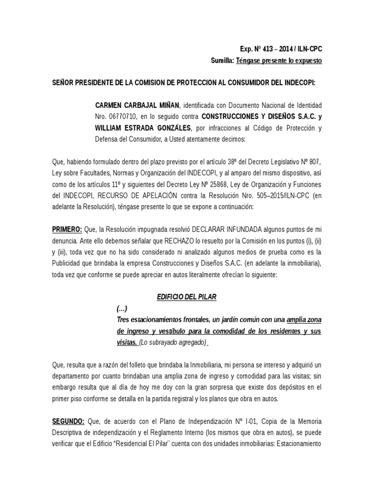 Recurso de Apelacion - Indecopi  Protección al Consumidor 