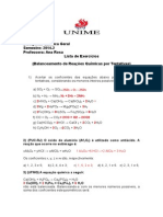 EXERCICIOS Balanceamento de Reações Químicas por  Tentativas PROVA.doc