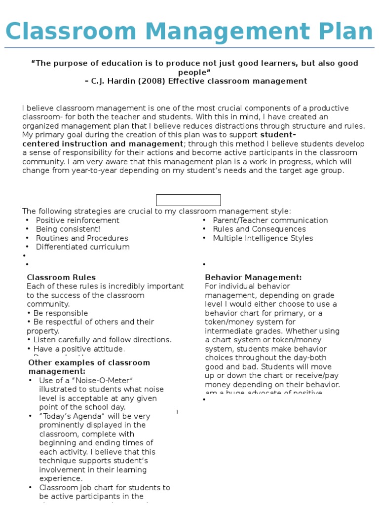 Effective Classroom Management Plan | PDF | Classroom Management ...