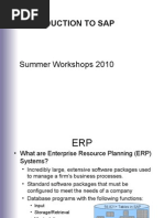 Introduction To Sap: Summer Workshops 2010