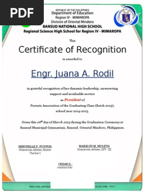 Certificate of Recognition