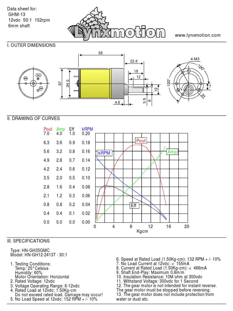 Lynxmotion Ghm13 Motor | PDF