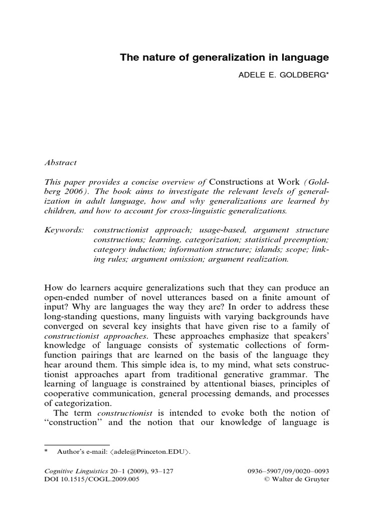 AGoldberg - Nature of Generalization in Language PDF | PDF