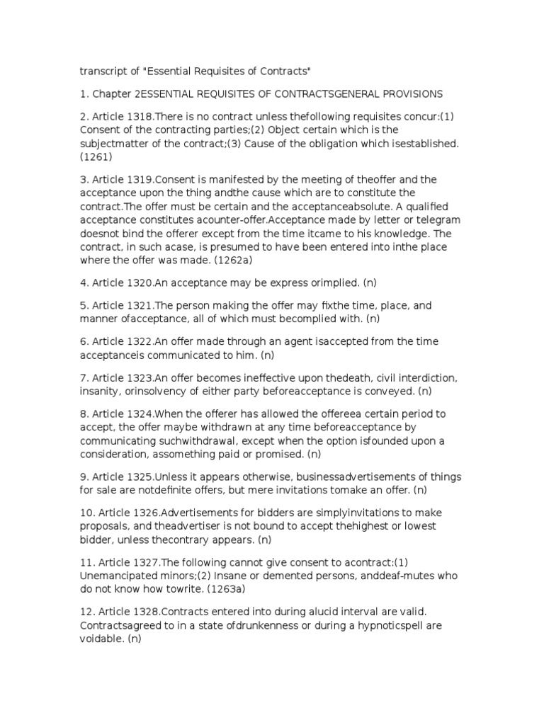 Transcript of Essential Requisites of Contracts | PDF ...