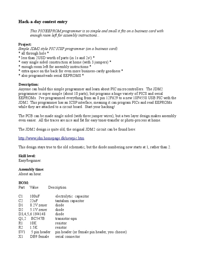 Compact JDM2 PIC Programmer Guide | PDF | Pic Microcontroller ...