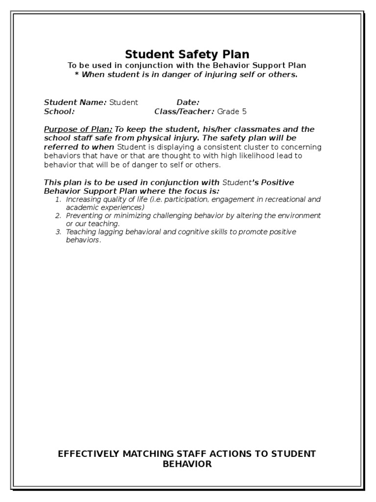 student safety plan Aggression Behavior
